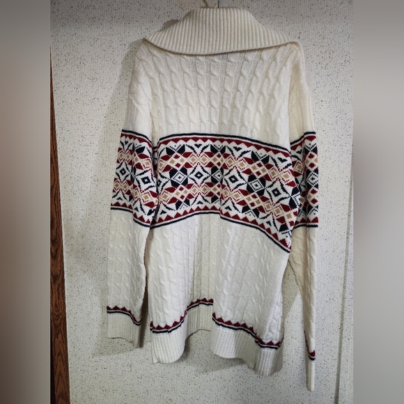 Lord Jeff Knit Cardigan Sweater 100% Wintuk Made In USA Fair Isle Style M Beige - Picture 6 of 16